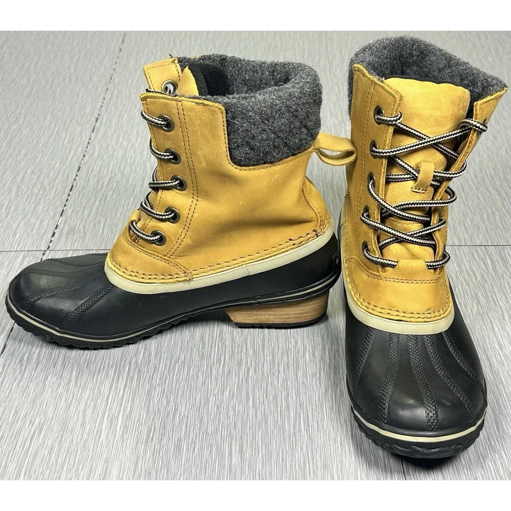 Sorel Slimpack Lace II Leather Women's Size‎ 9 Tan-Black Snow Boots (NL2348-286)